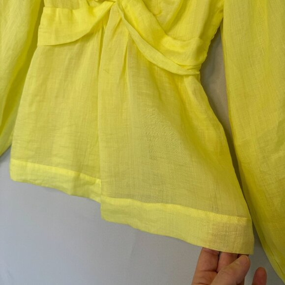 Banana Republic Yellow Ramie Gauze Twist Front Long Ballon Sleeve Peplum Blouse - Picture 8 of 17